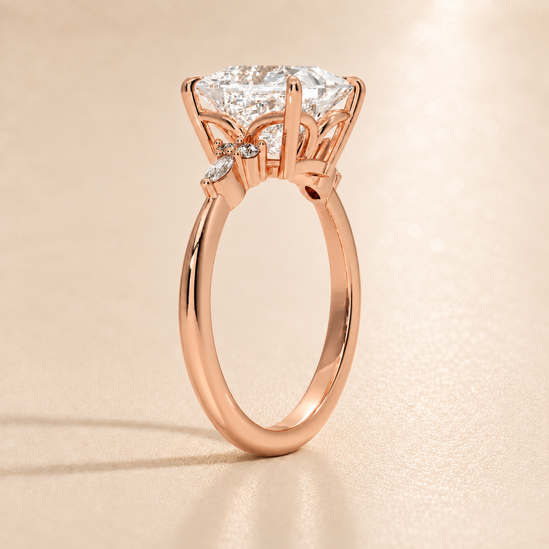 Accents Triology Engagement Ring in Rose Gold
