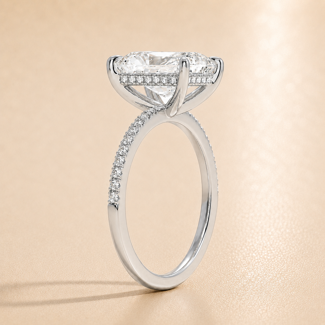 Pave Hidden Halo Solitaire Diamond Ring in White Gold