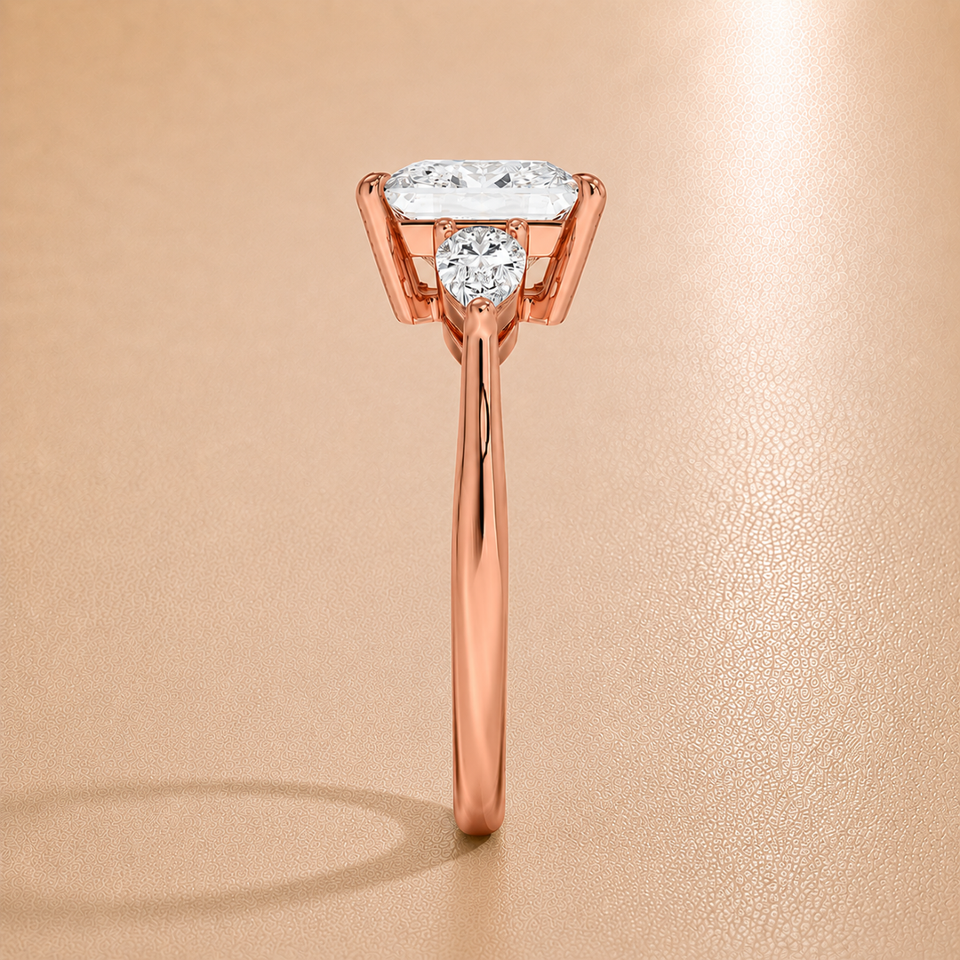 Pear Triology Princess Engagement Ring in Rose Gold