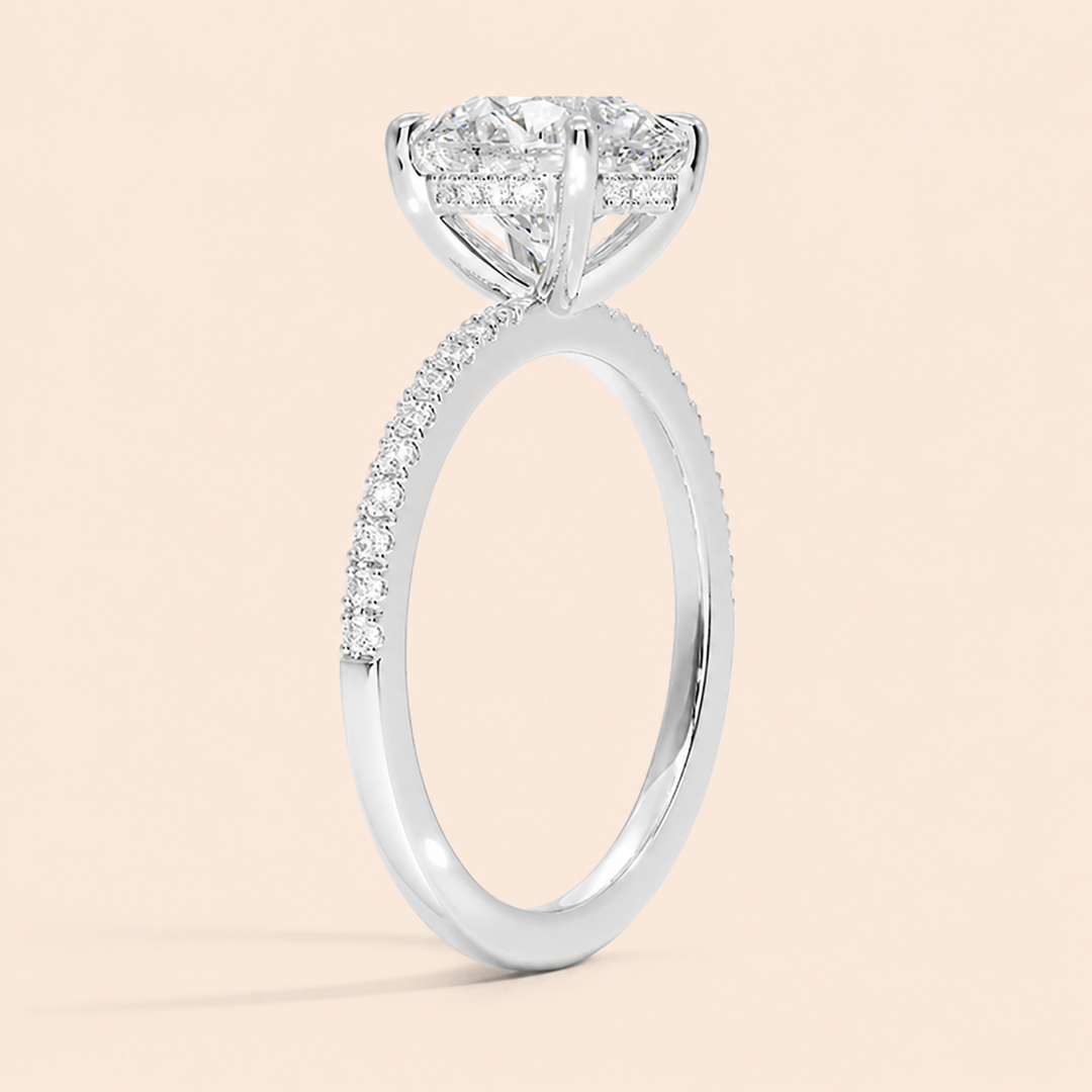 Pave Hidden Halo Solitaire Diamond Ring in Silver