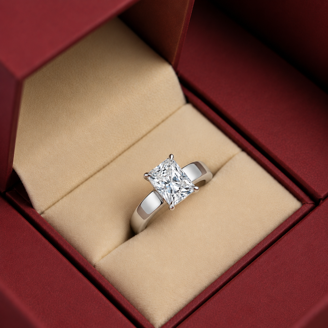 4mm Cigar band Prong set Solitaire Ring in Silver