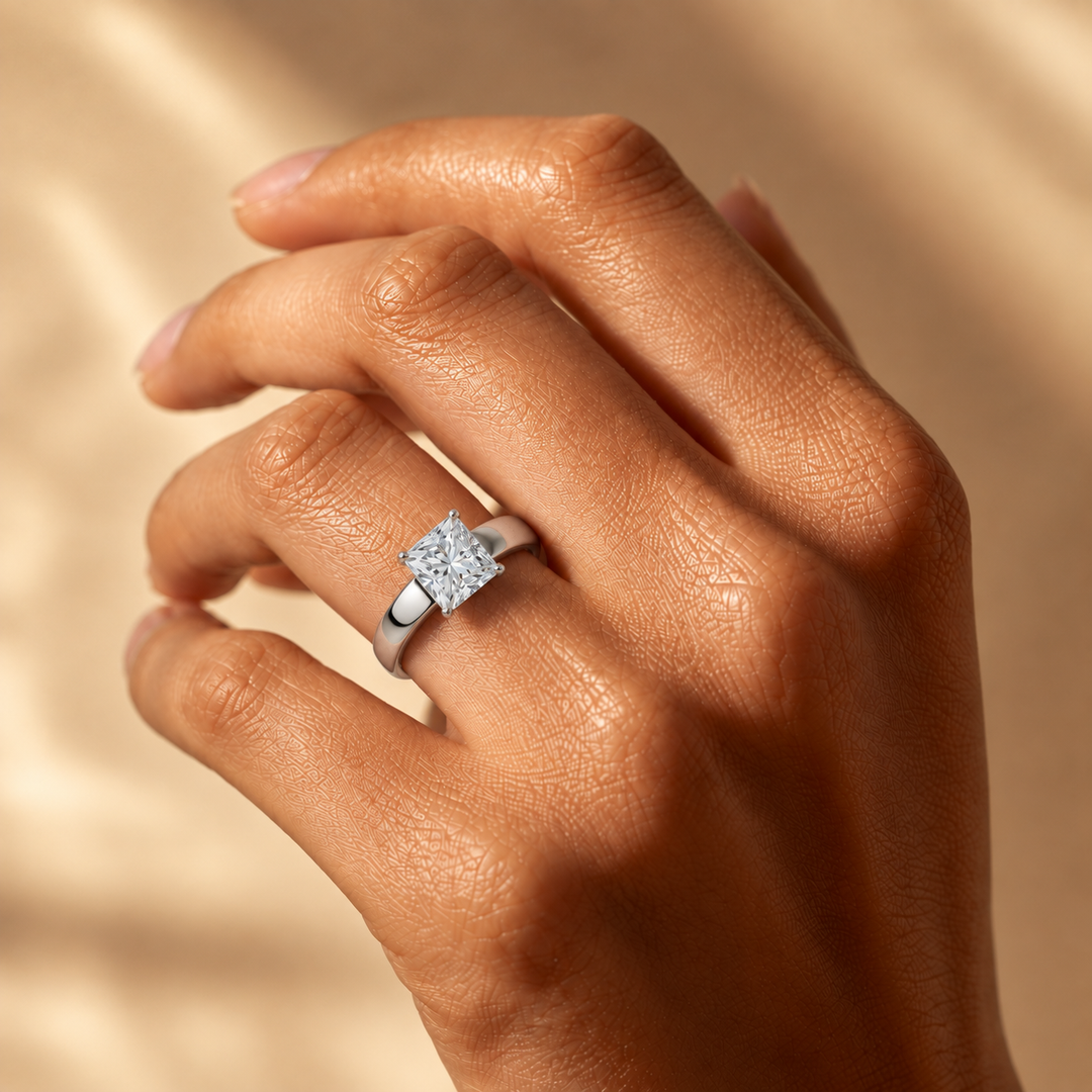 4mm Cigar band Prong set Solitaire Ring in Silver