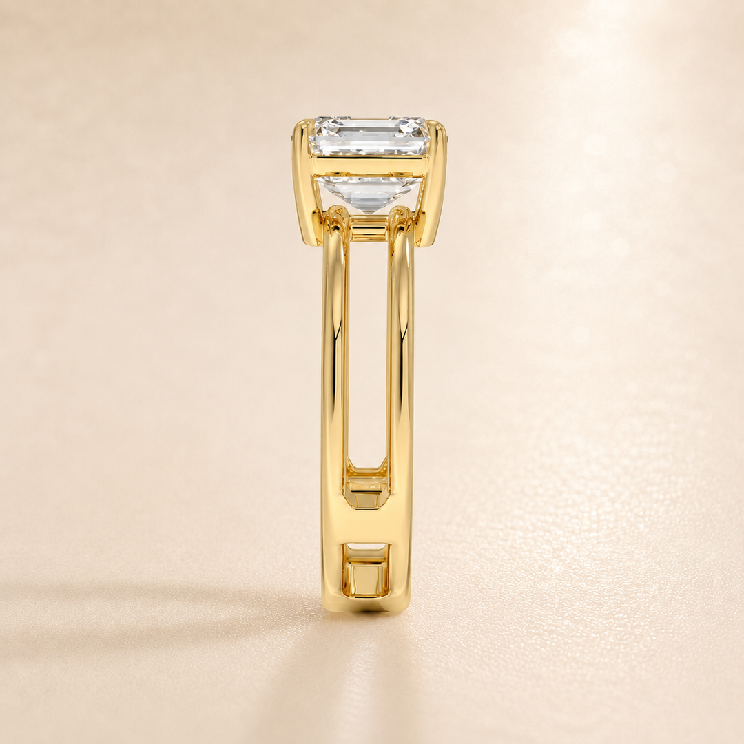 Open Double Band Solitaire Ring in Yellow Gold