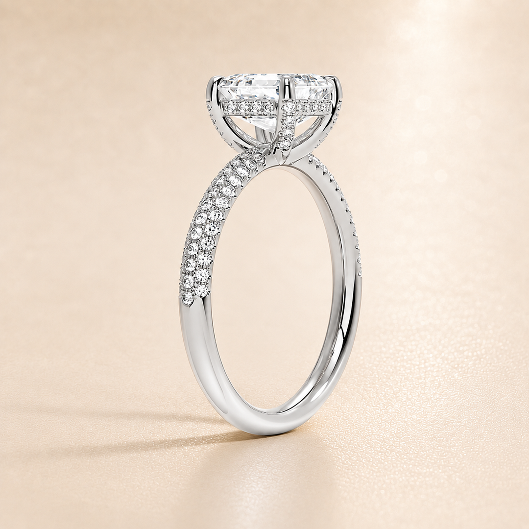 Micro Pave band Solitaire Ring in Silver