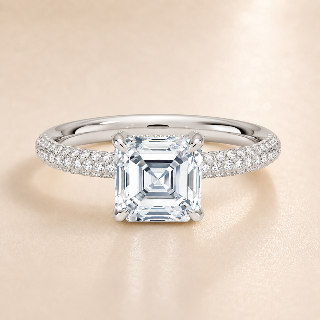 Micro Pave band Solitaire Ring in Silver