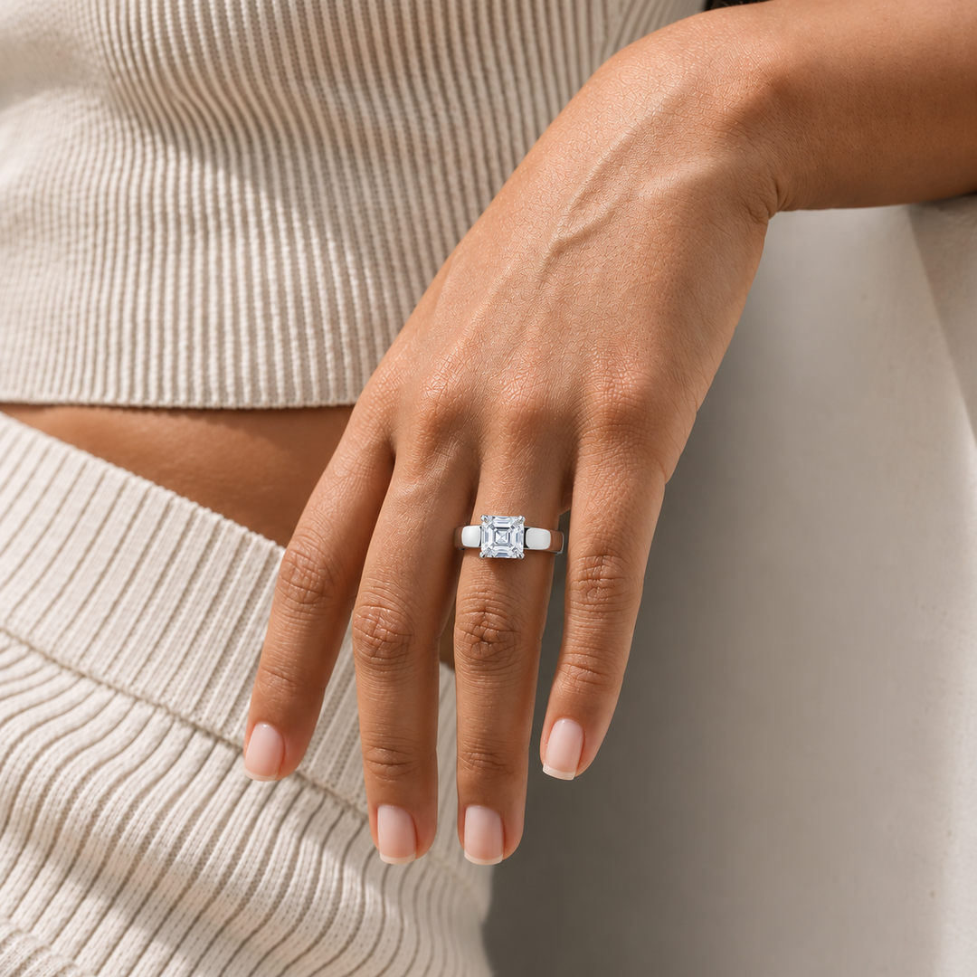 4mm Cigar band Prong set Solitaire Ring in White Gold