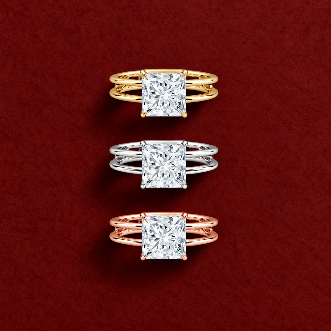 Open Double Band Solitaire Ring in Yellow Gold