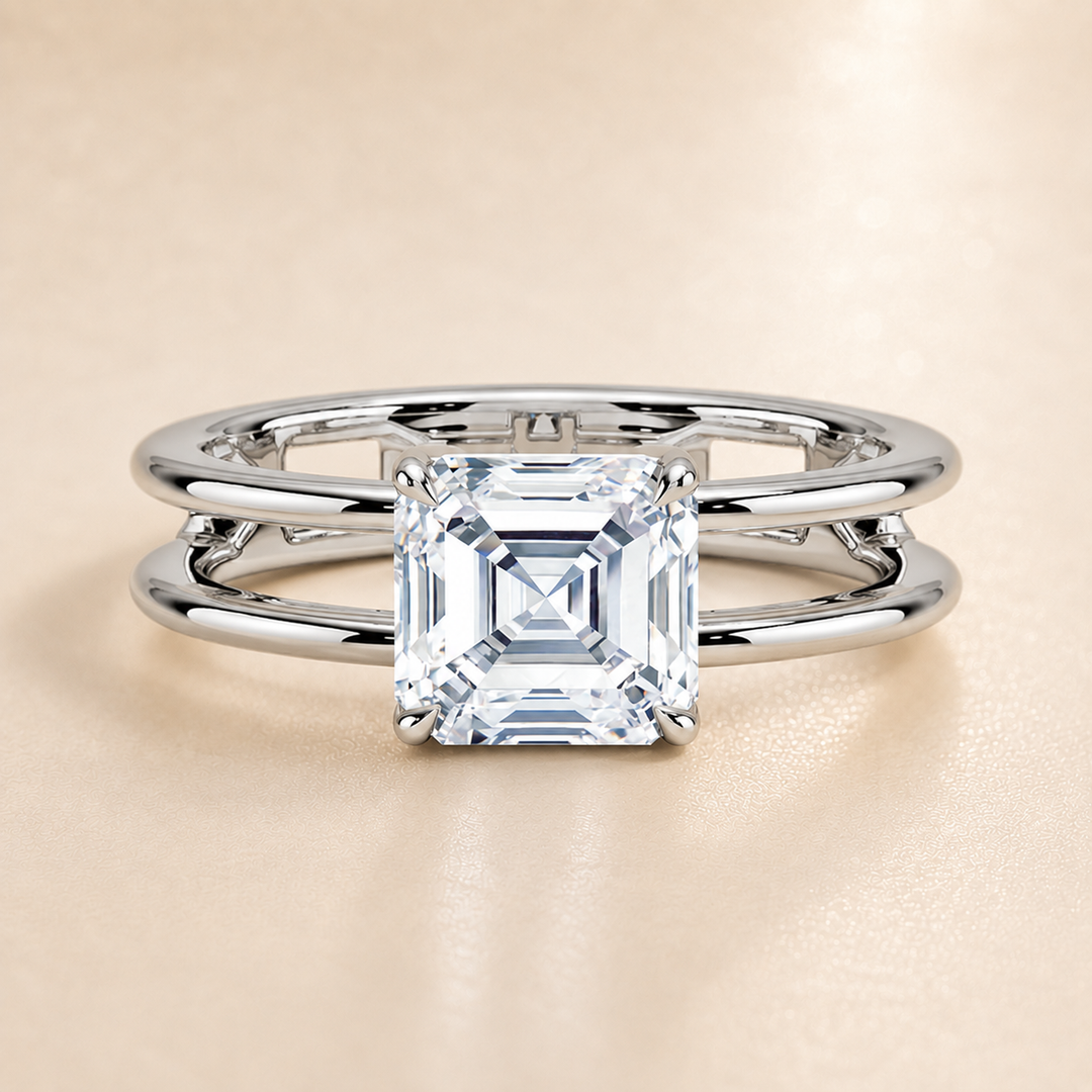 Open Double Band Solitaire Ring in Silver