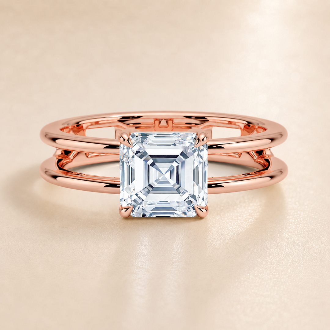 Open Double Band Solitaire Ring in Rose Gold