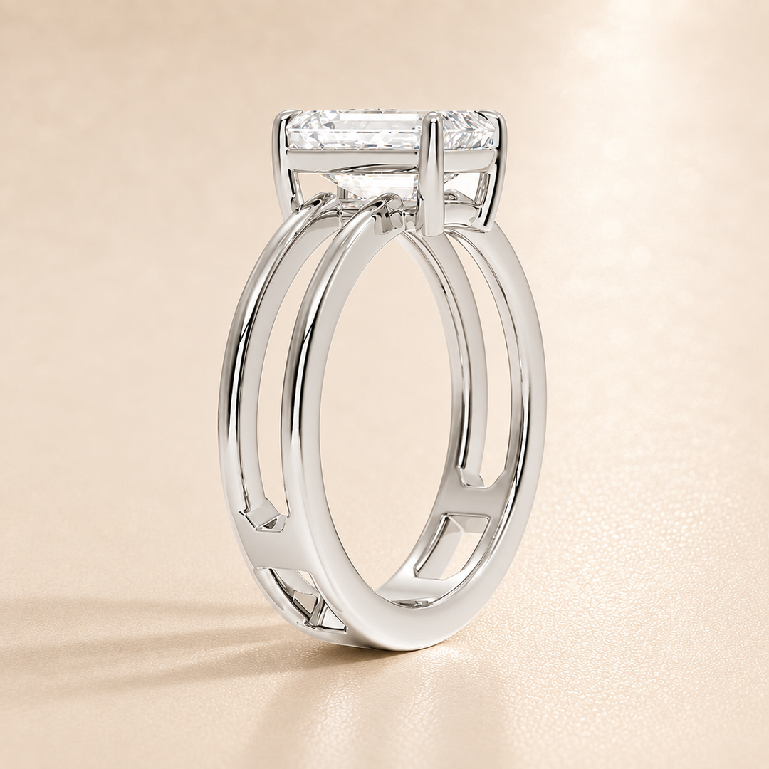 Open Double Band Solitaire Ring in White Gold