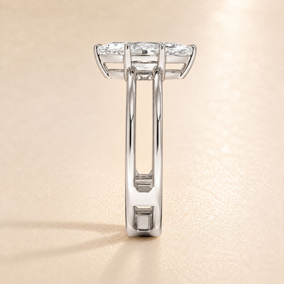 Open Double Band Solitaire Ring in White Gold