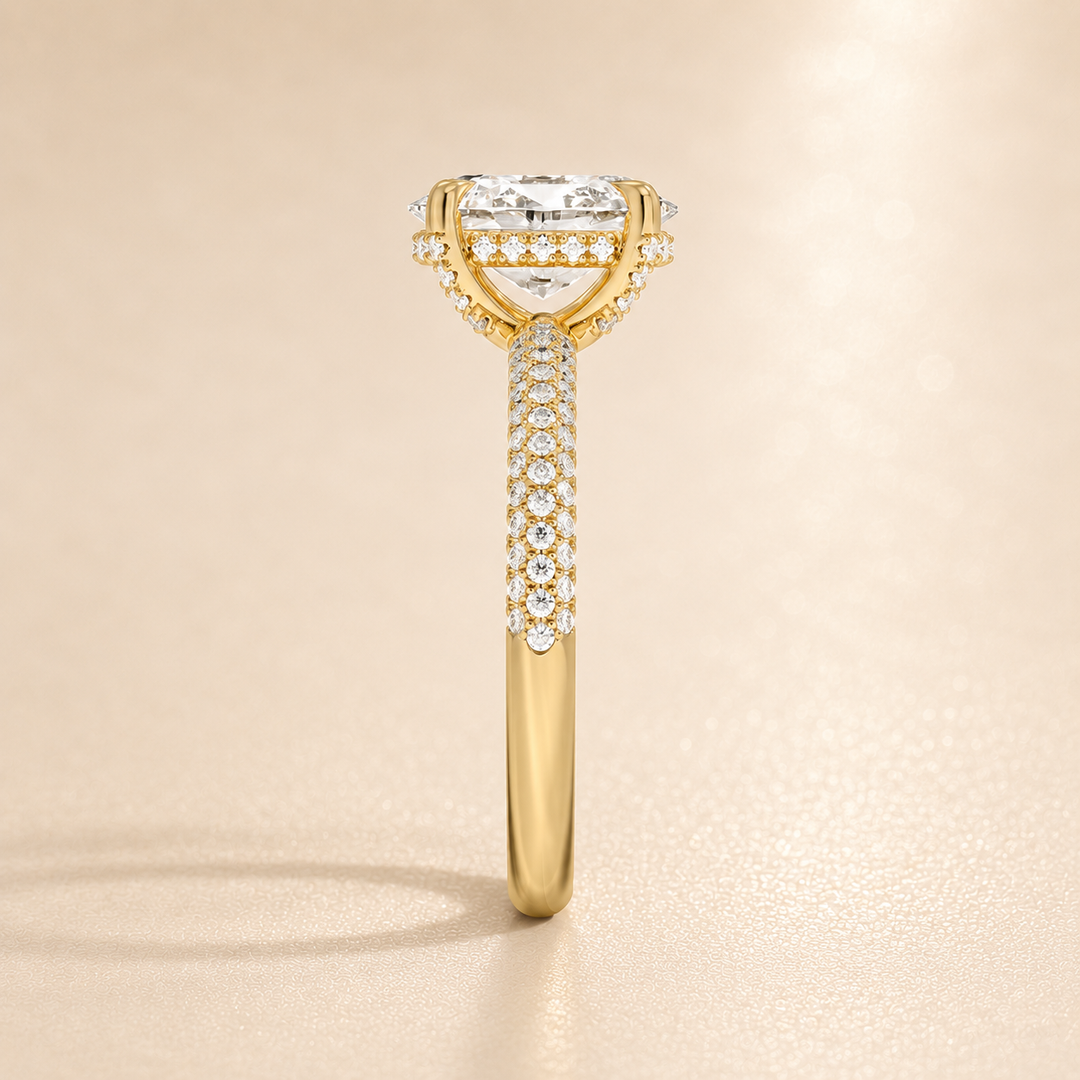 Micro Pave band Solitaire Ring in Yellow Gold