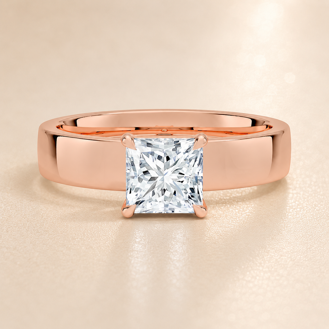 4mm Cigar band Prong set Solitaire Ring in Rose Gold
