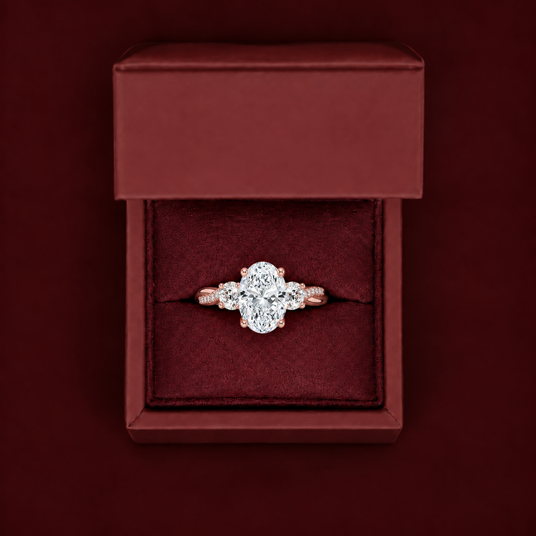 Twisted Vine Band Three Stone Ring in Rose Gold