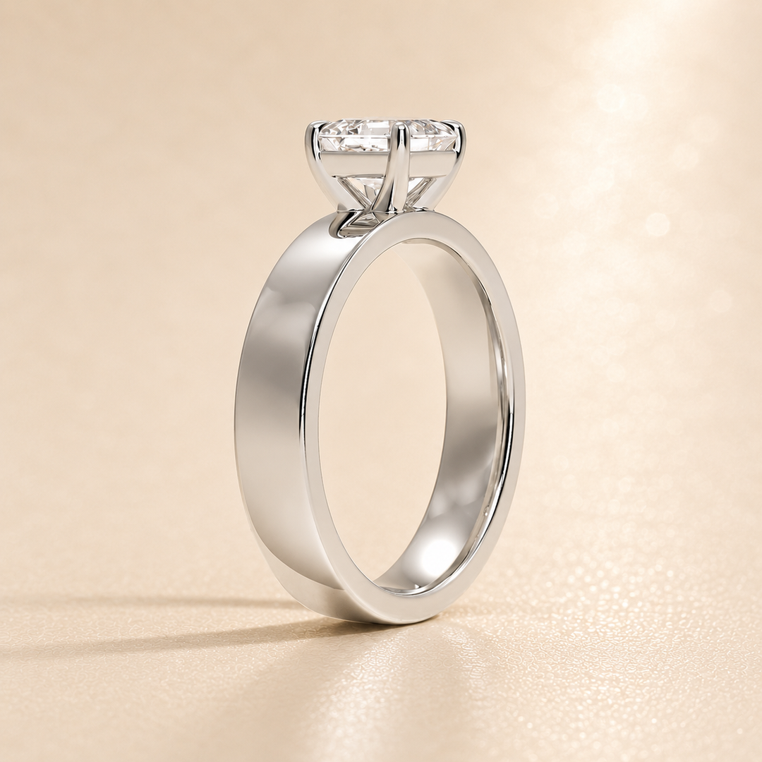 4mm Cigar band Prong set Solitaire Ring in White Gold