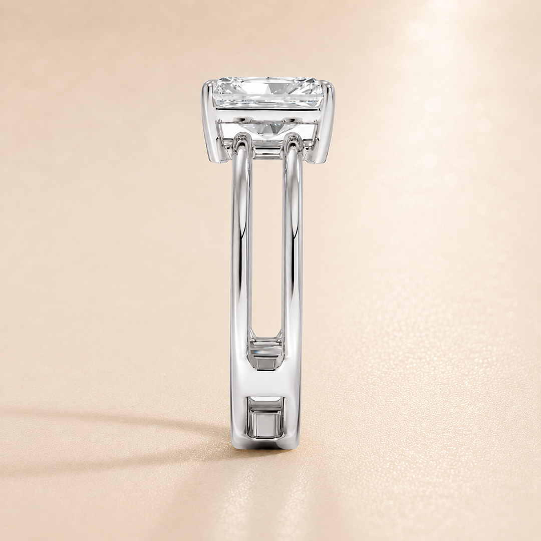 Open Double Band Solitaire Ring in White Gold