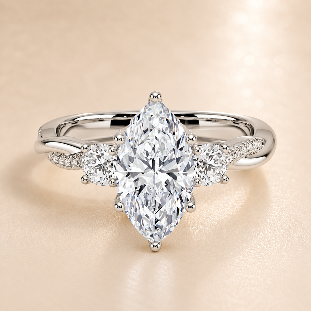 Twisted Vine Band Three Stone Ring in Silver