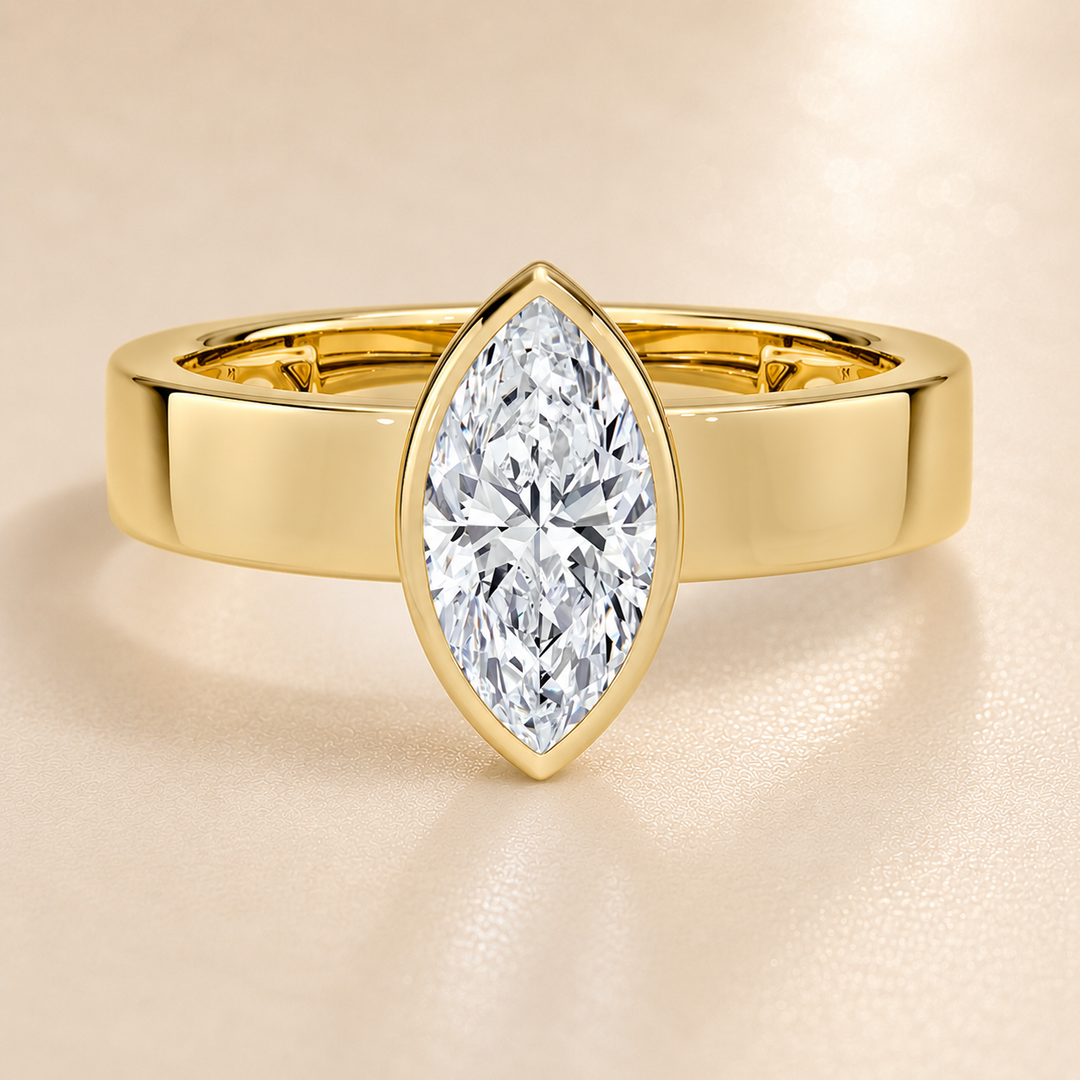 4mm Cigar band Bezel set Solitaire Ring in Yellow Gold