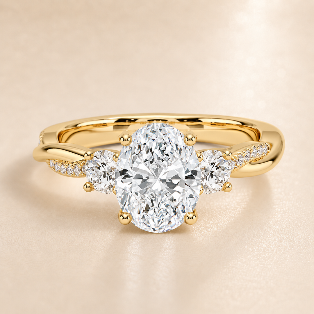 Twisted Vine Band Three Stone Ring in Yellow Gold