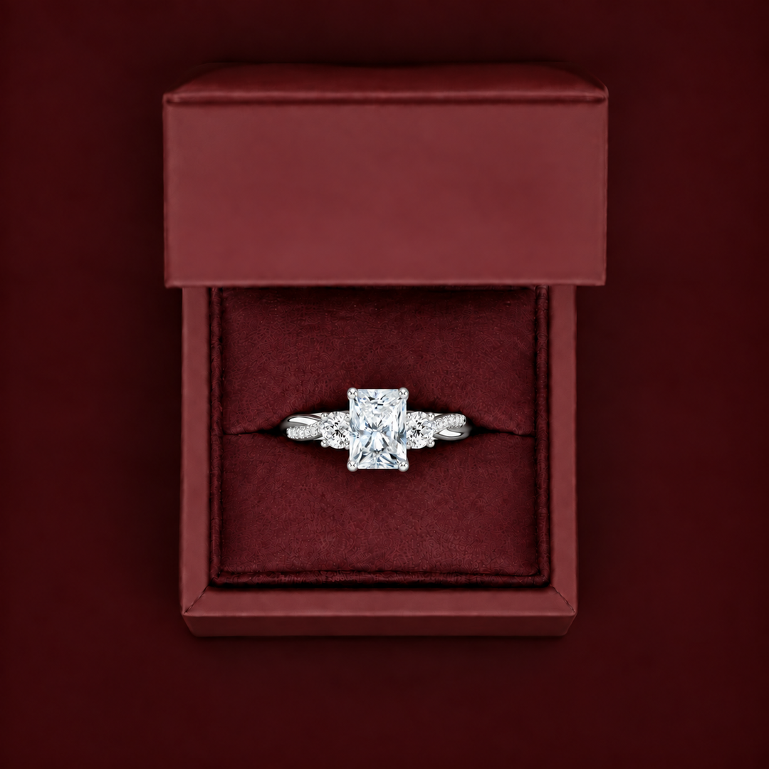 Twisted Vine Band Three Stone Ring in Silver