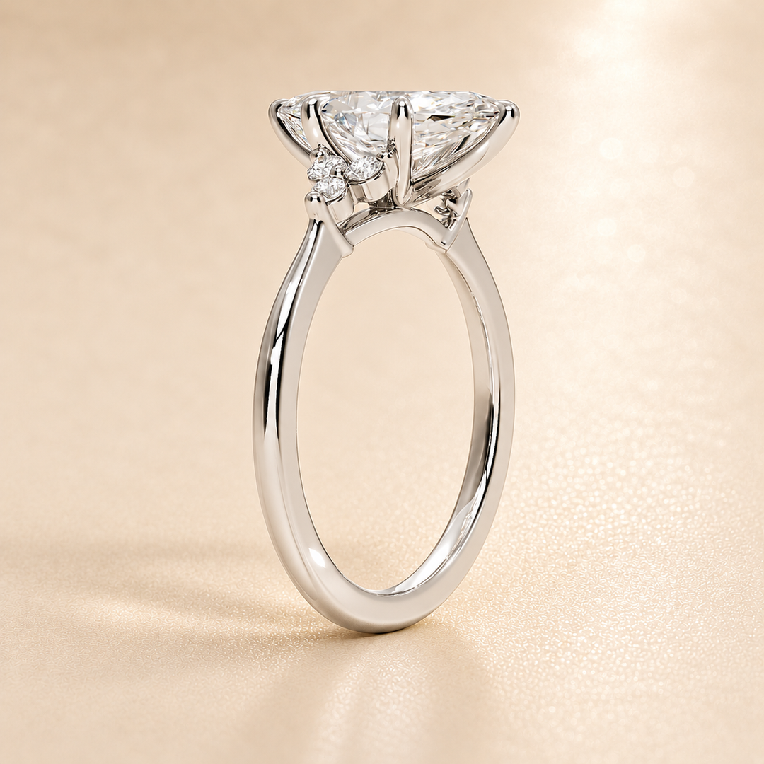Six round accent diamonds Three Stone Ring in Silver