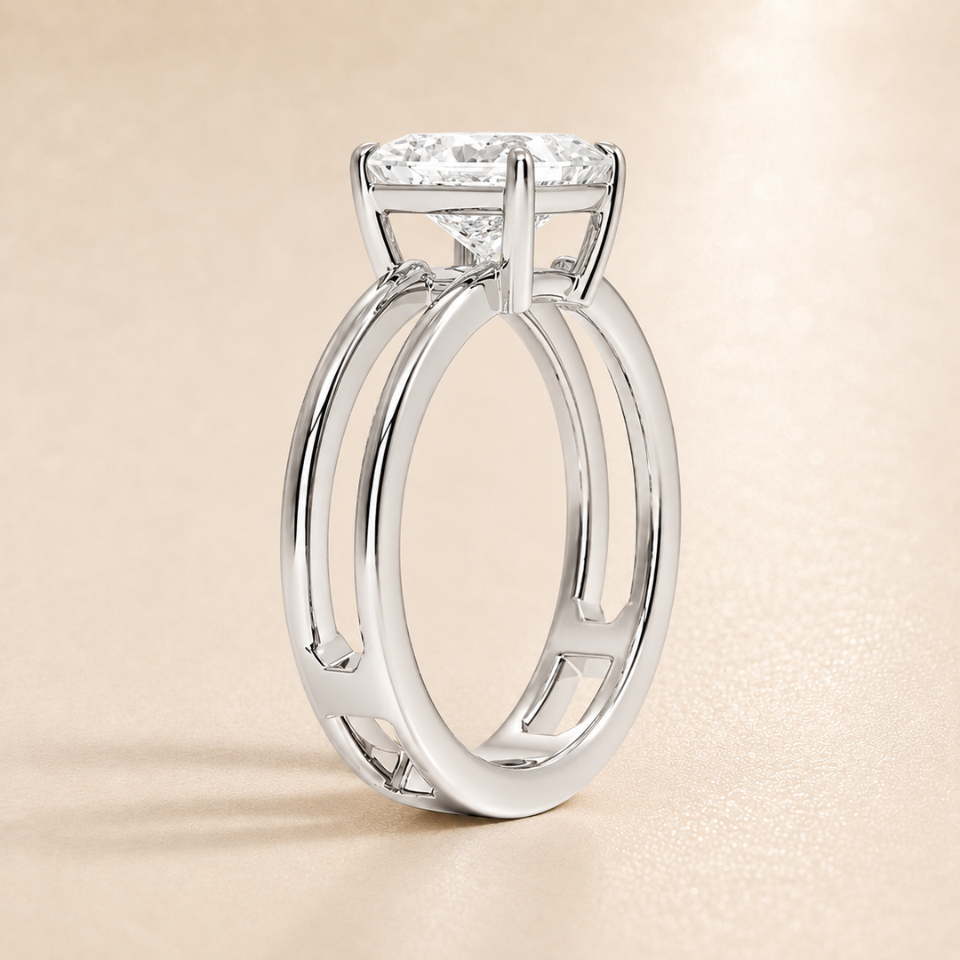 Open Double Band Solitaire Ring in White Gold