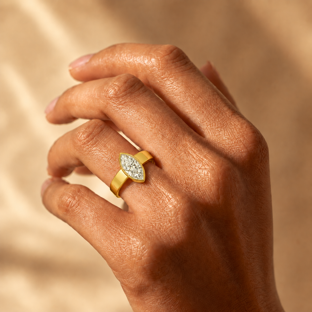 4mm Cigar band Bezel set Solitaire Ring in Yellow Gold
