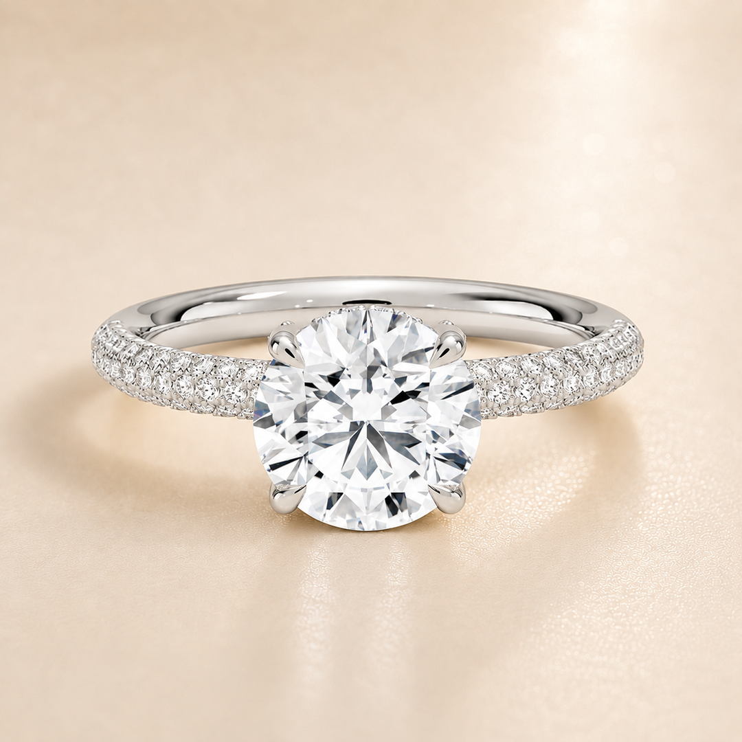 Micro Pave band Solitaire Ring in Silver