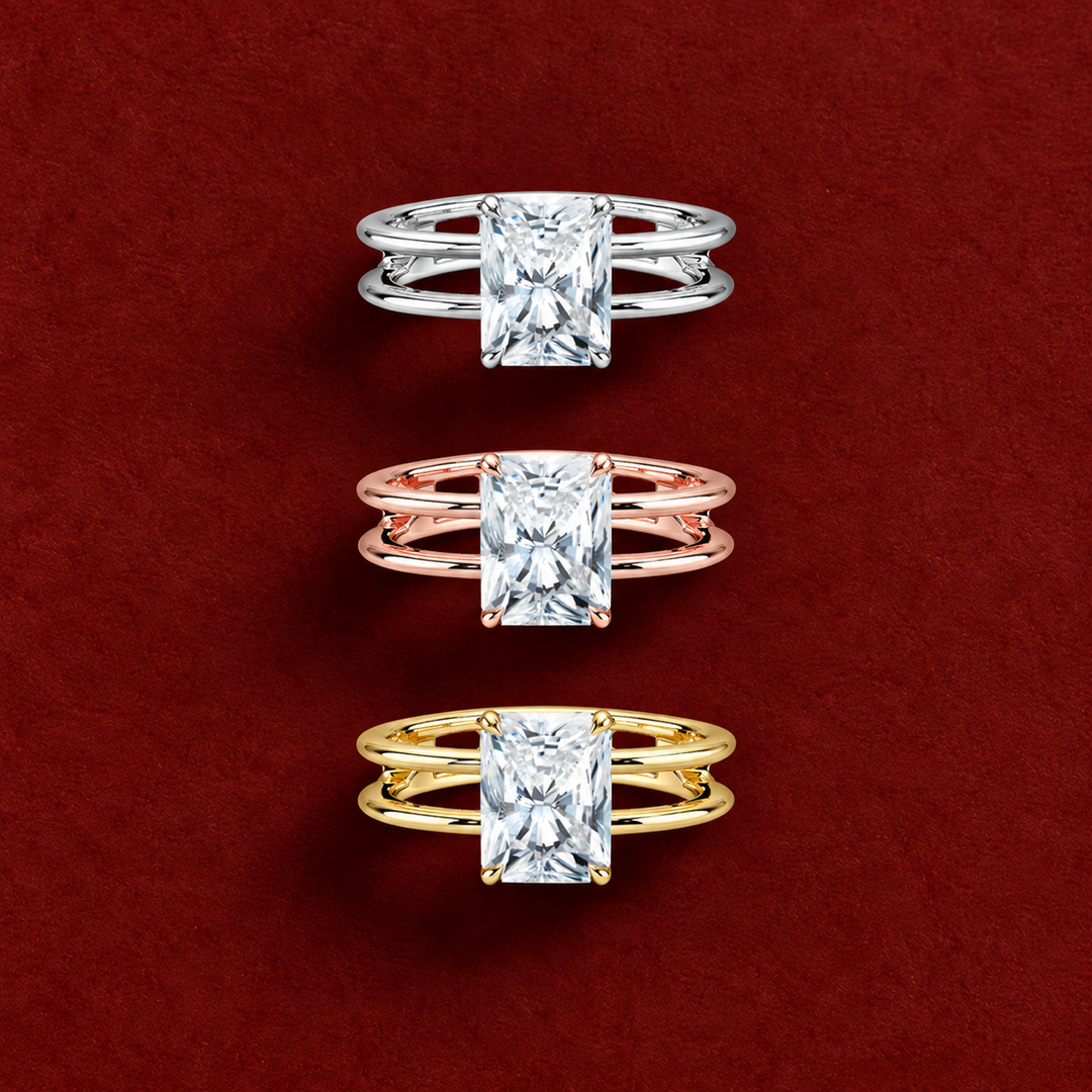 Open Double Band Solitaire Ring in White Gold