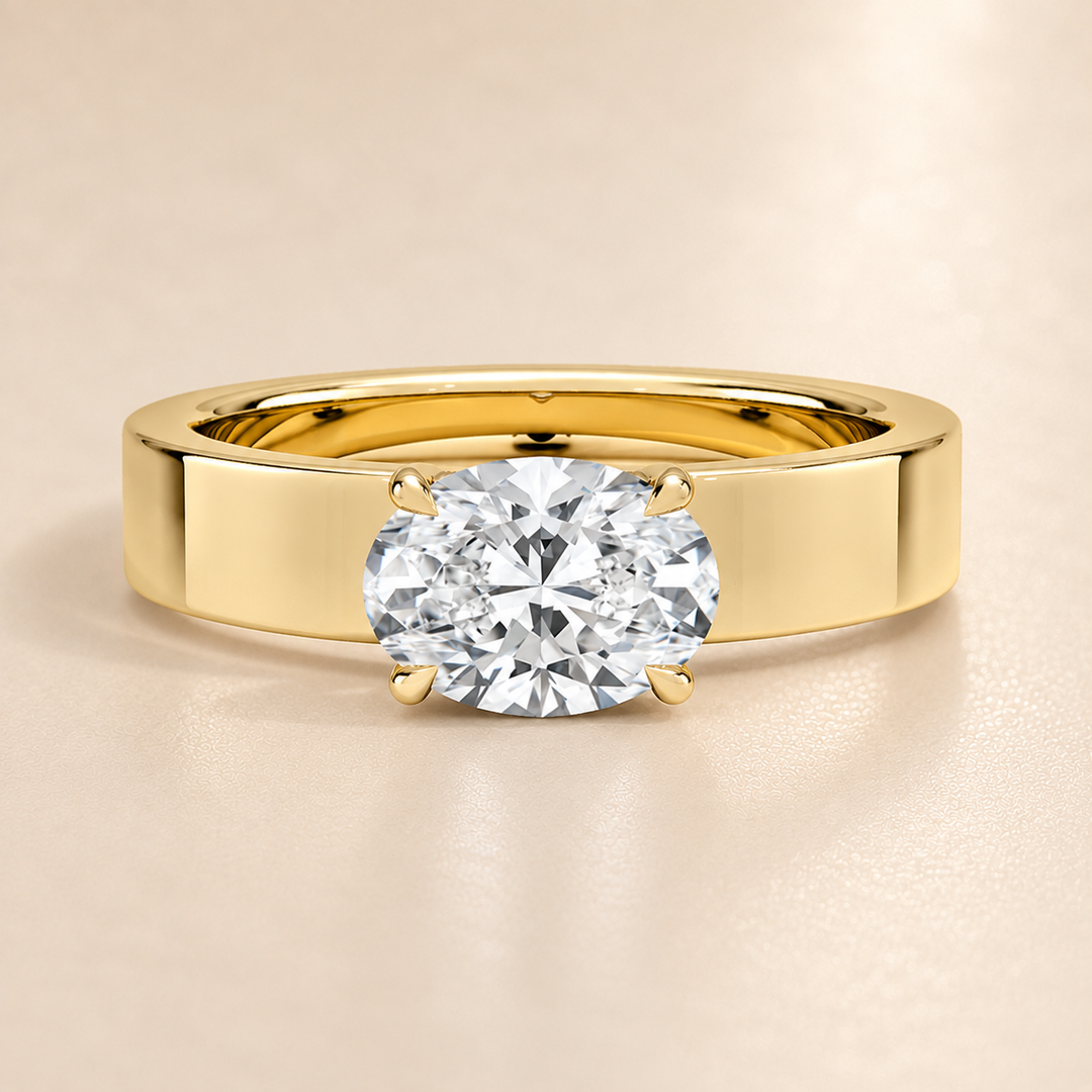 4mm Cigar band East-west Solitaire Ring in Yellow Gold