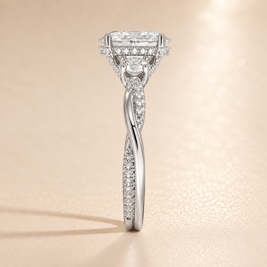 Twisted Vine Band Three Stone Ring in White Gold
