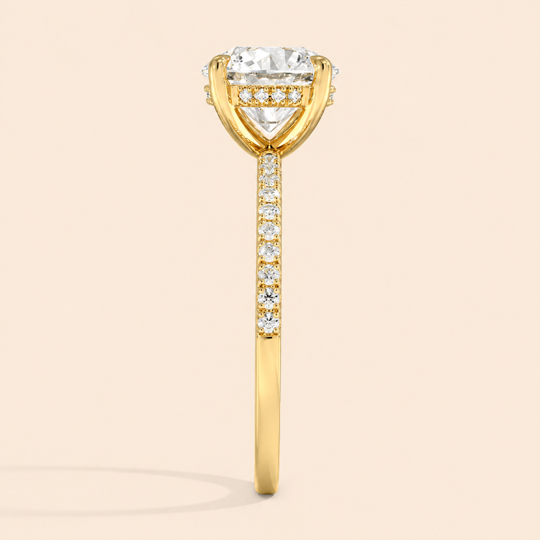 Pave Hidden Halo Solitaire Diamond Ring in Yellow Gold
