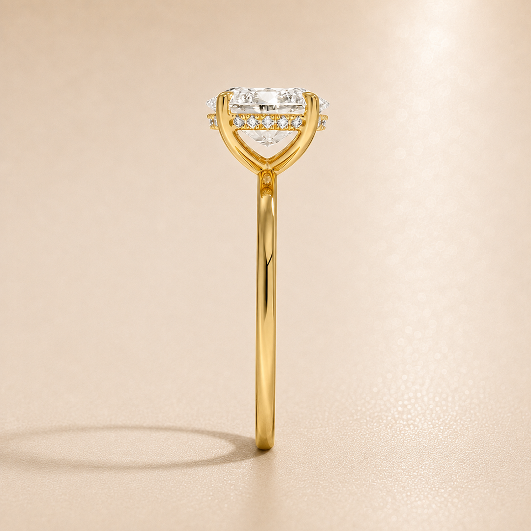 Hidden Halo Solitaire Diamond Ring in Yellow Gold