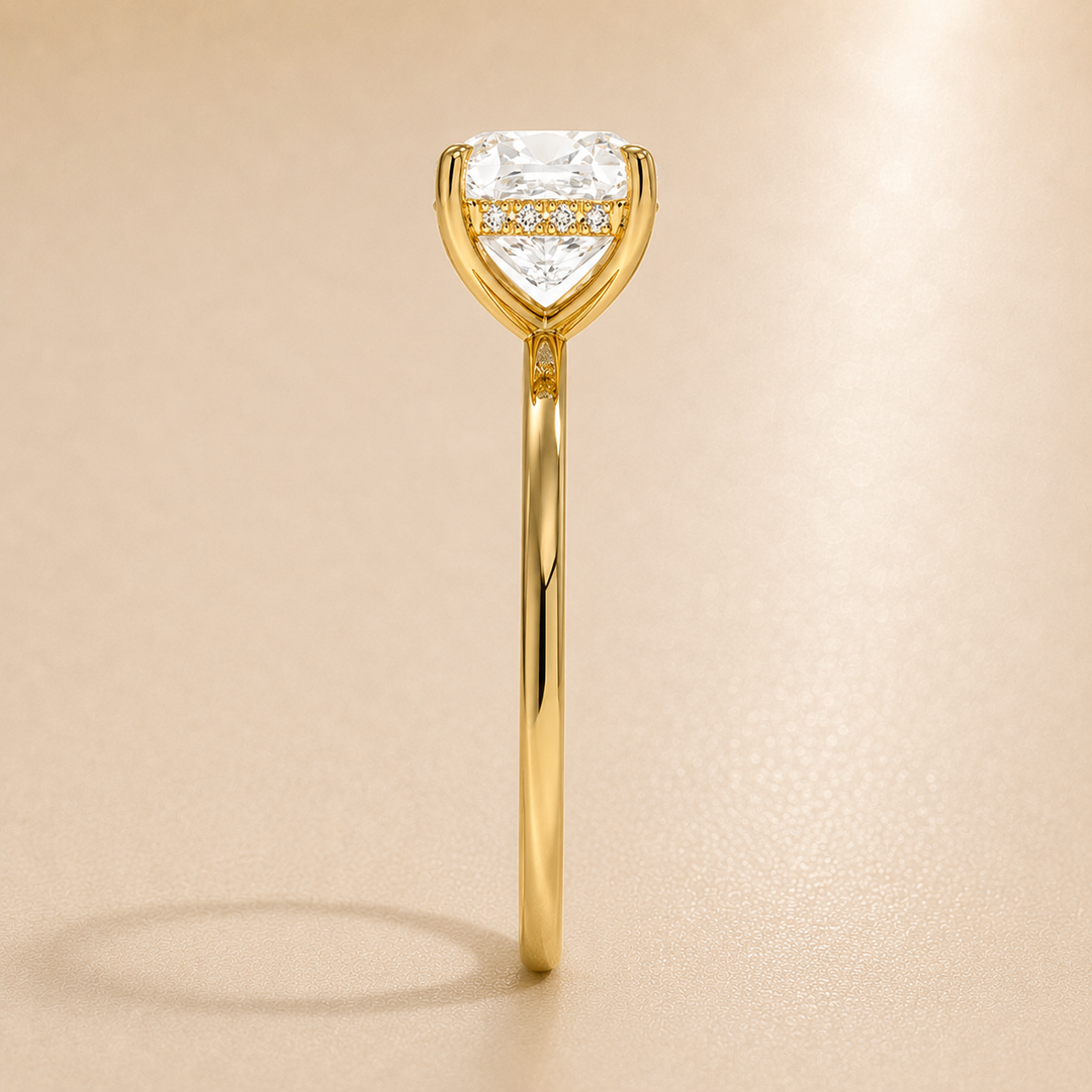 Hidden Halo Solitaire Diamond Ring in Yellow Gold