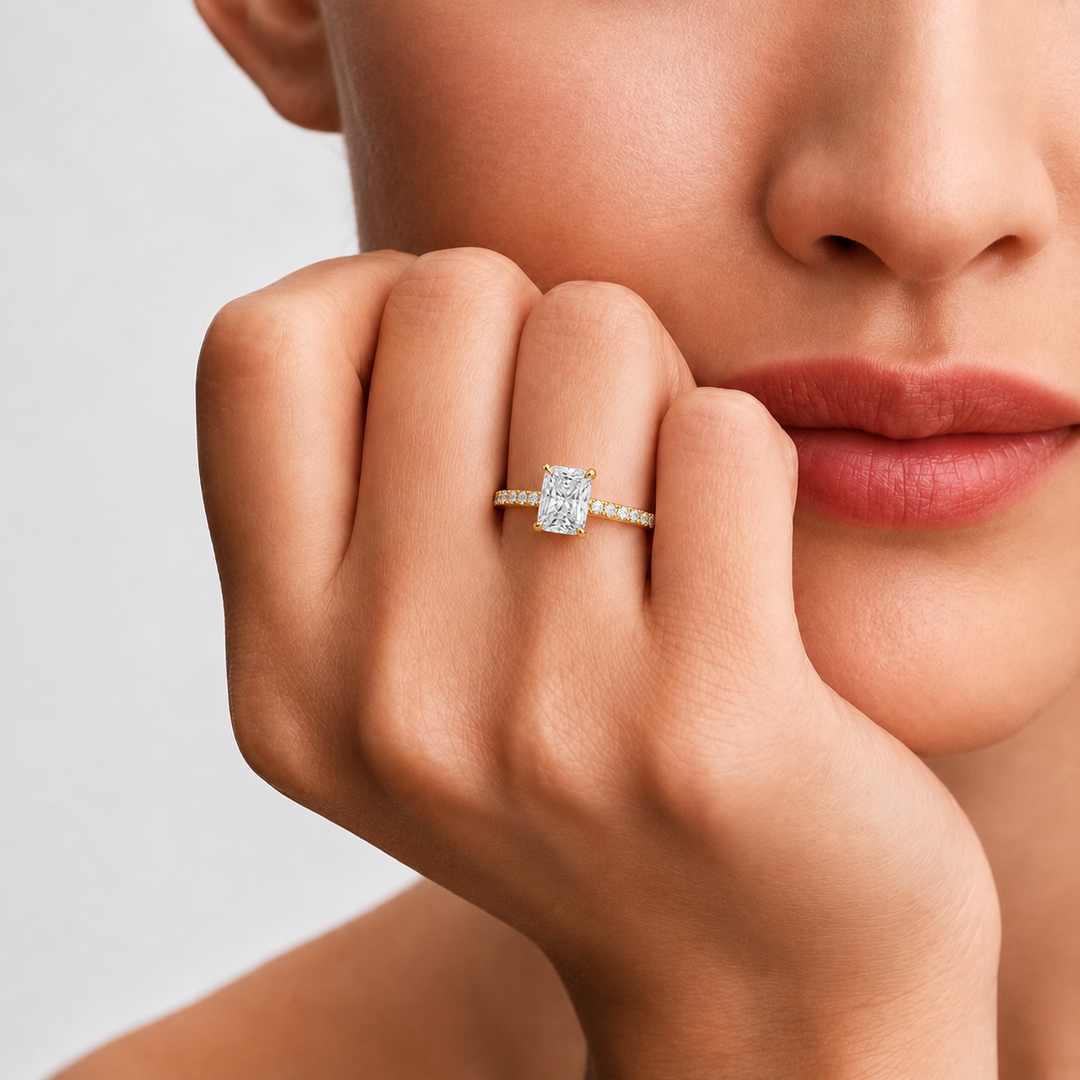 Pave Hidden Halo Solitaire Diamond Ring in Yellow Gold