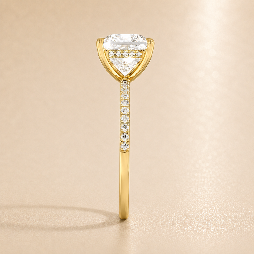 Pave Hidden Halo Solitaire Diamond Ring in Yellow Gold