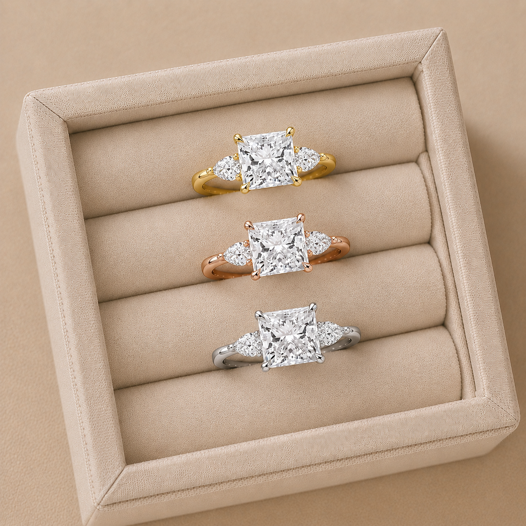 Pear Triology Princess Engagement Ring in Silver