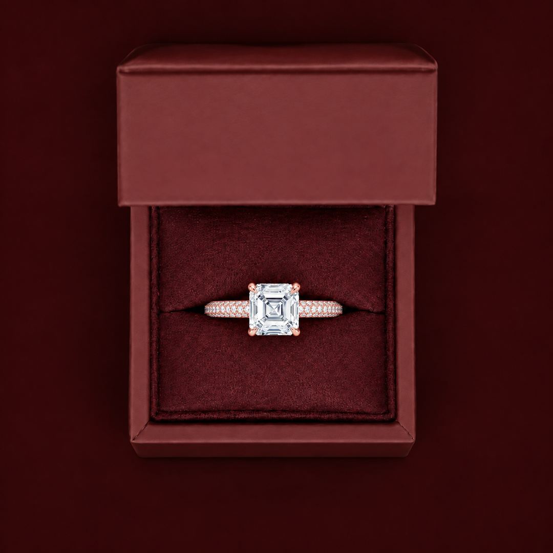 Micro Pave band Solitaire Ring in Rose Gold