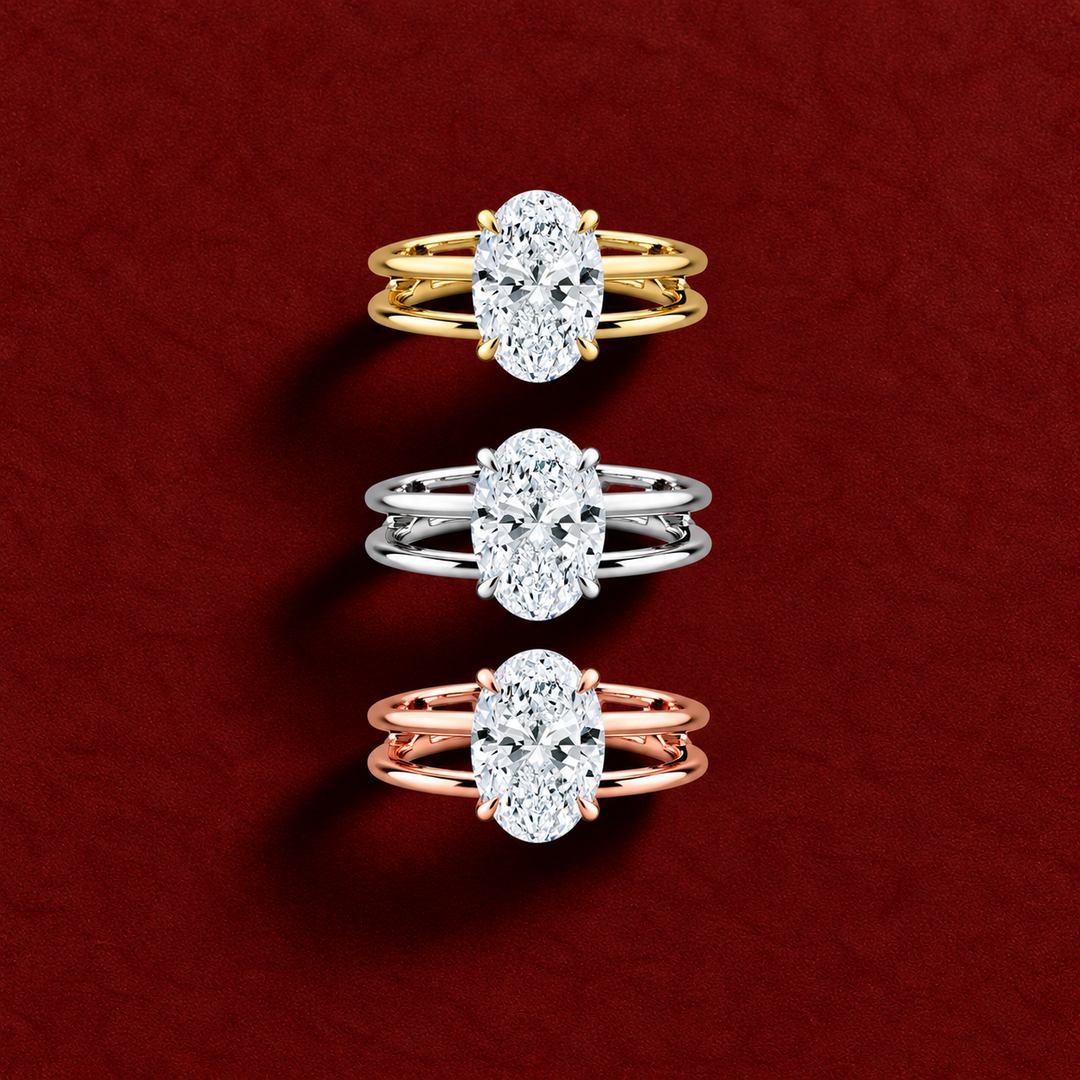 Open Double Band Solitaire Ring in White Gold