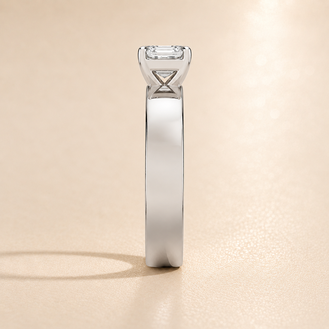 4mm Cigar band Prong set Solitaire Ring in White Gold