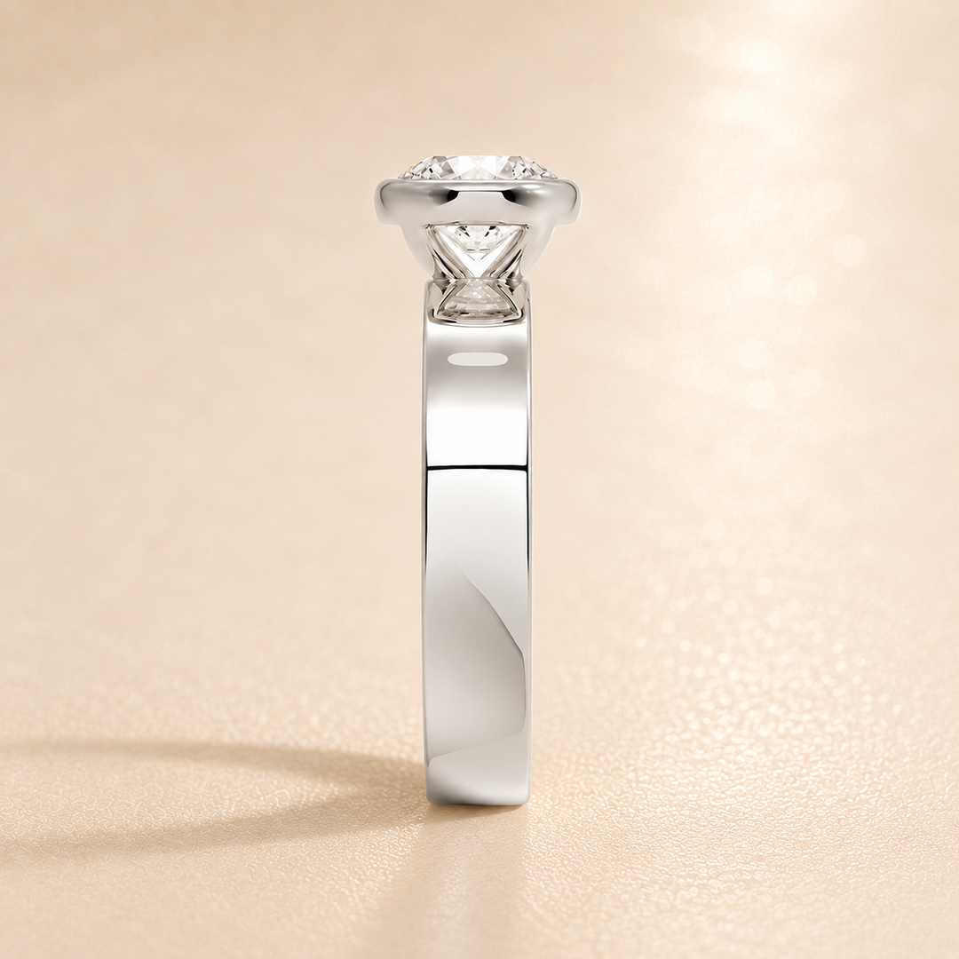 4mm Cigar band Bezel set Solitaire Ring in Silver