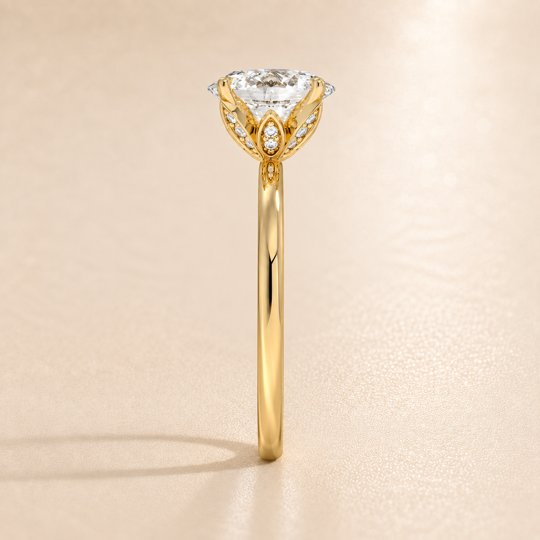 Hidden Petal Solitaire Ring in Yellow Gold