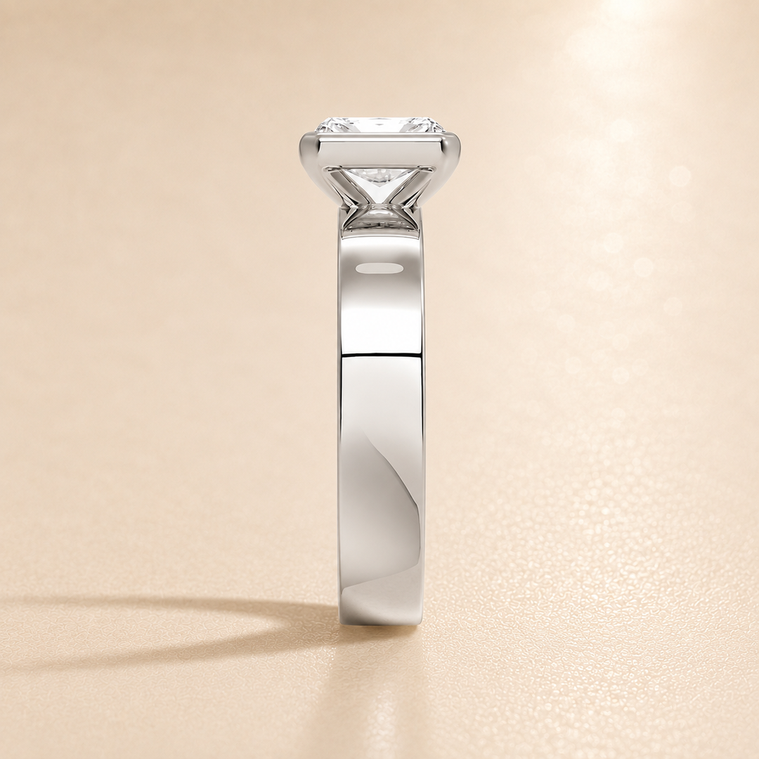 4mm Cigar band Bezel set Solitaire Ring in Silver