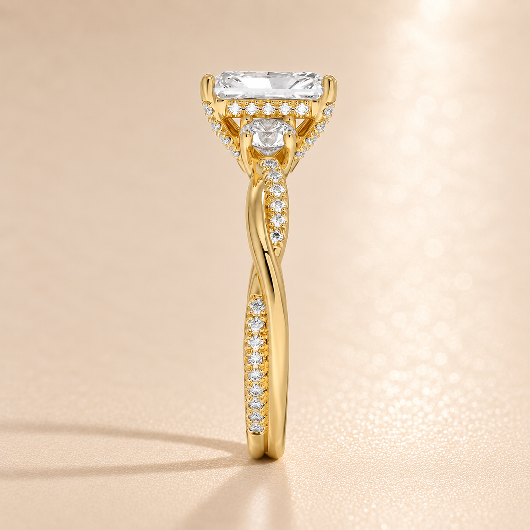 Twisted Vine Band Three Stone Ring in Yellow Gold