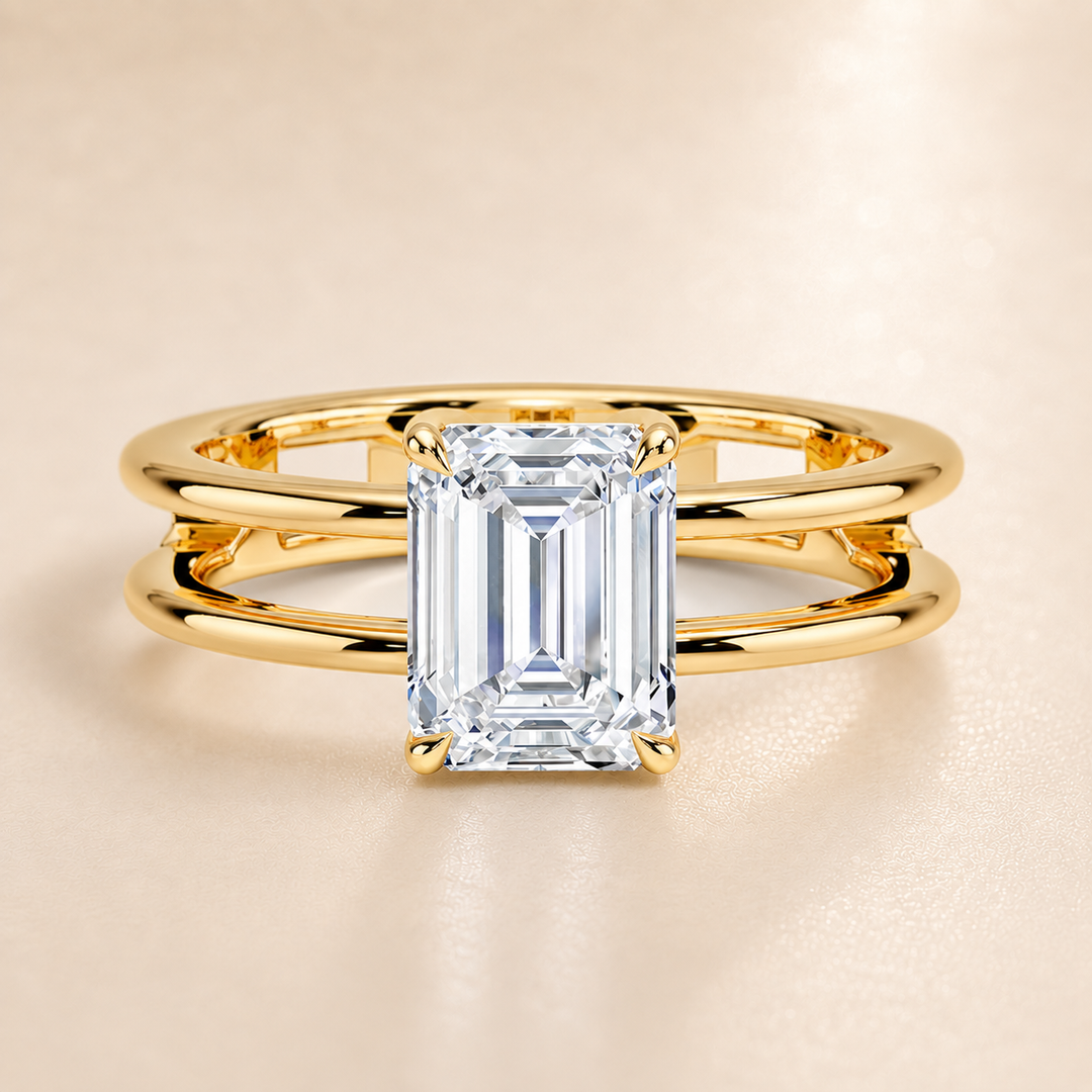 Open Double Band Solitaire Ring in Yellow Gold