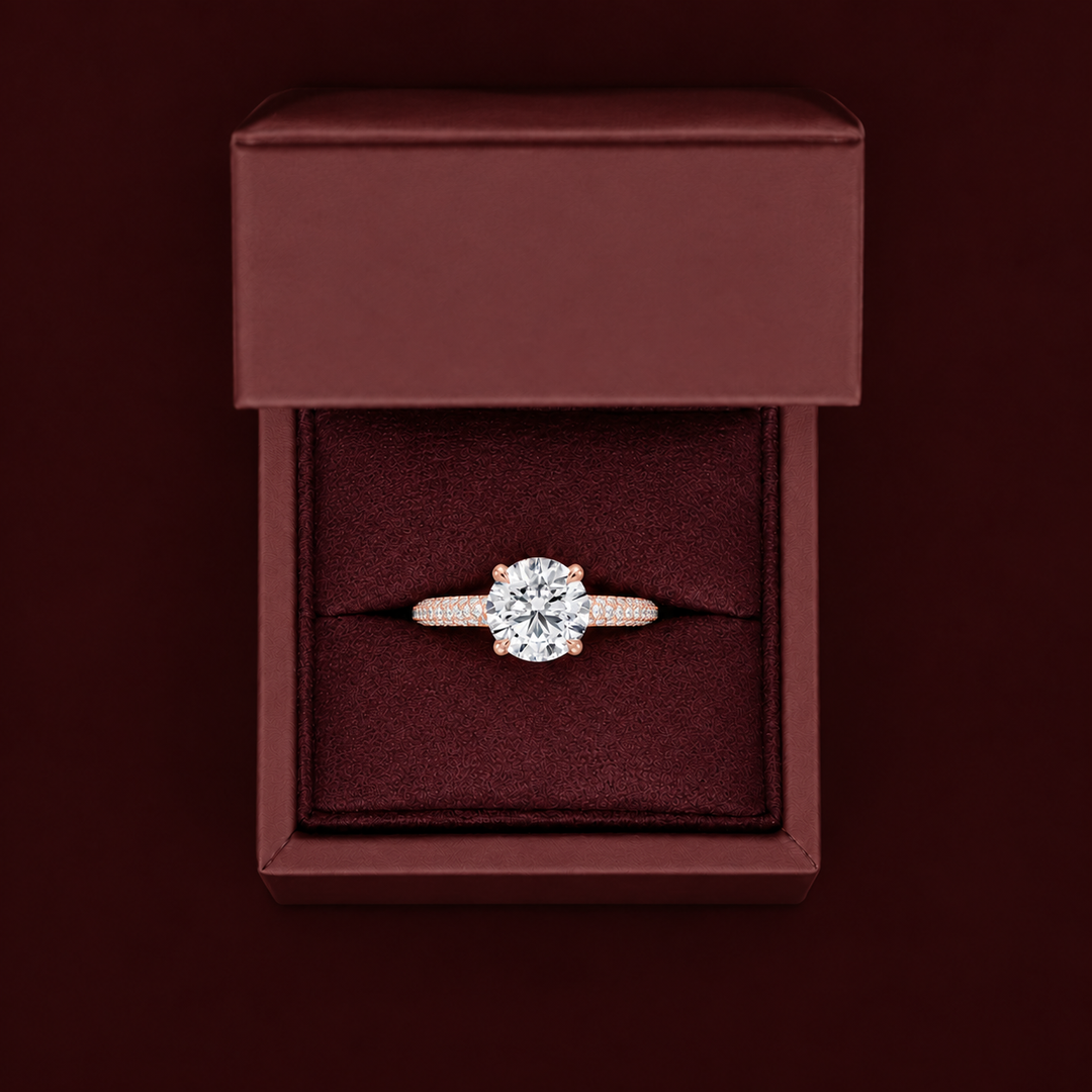 Micro Pave band Solitaire Ring in Rose Gold