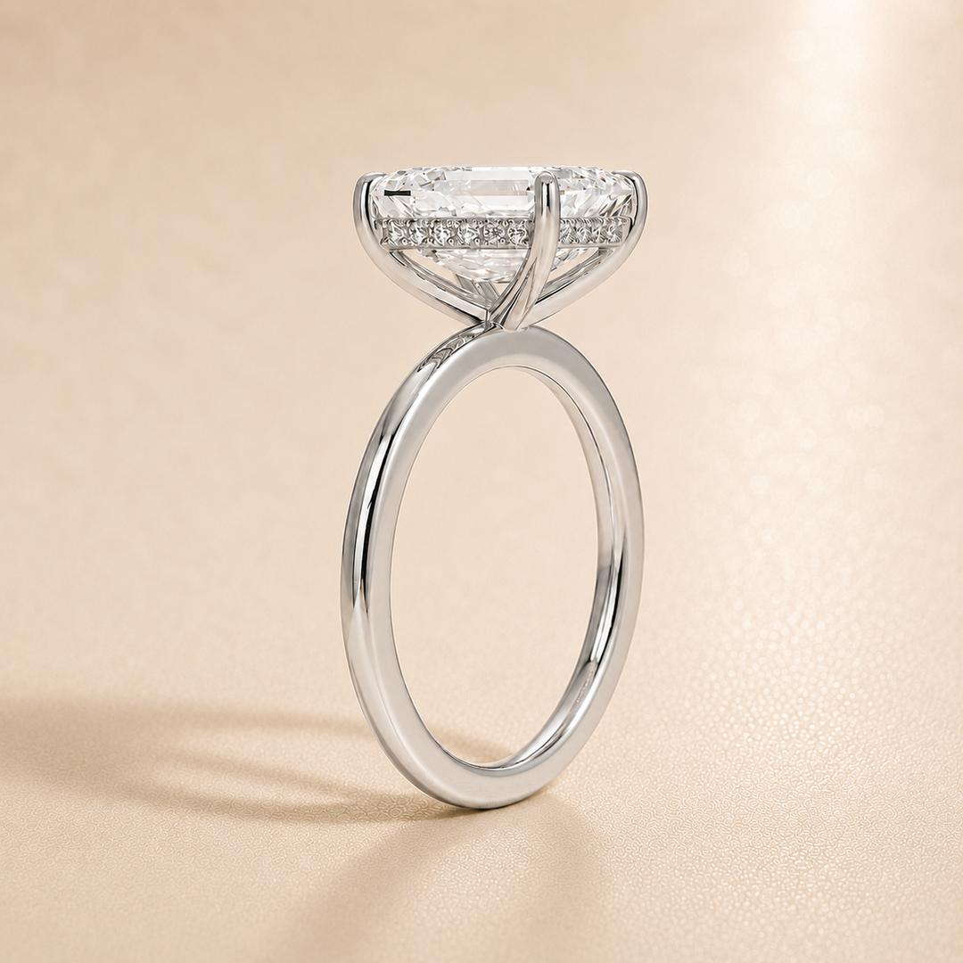 Hidden Halo Solitaire Diamond Ring in White Gold