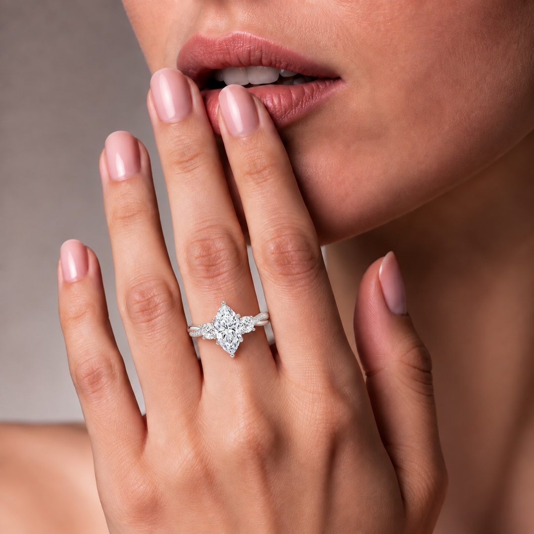 Twisted Vine Band Three Stone Ring in Silver
