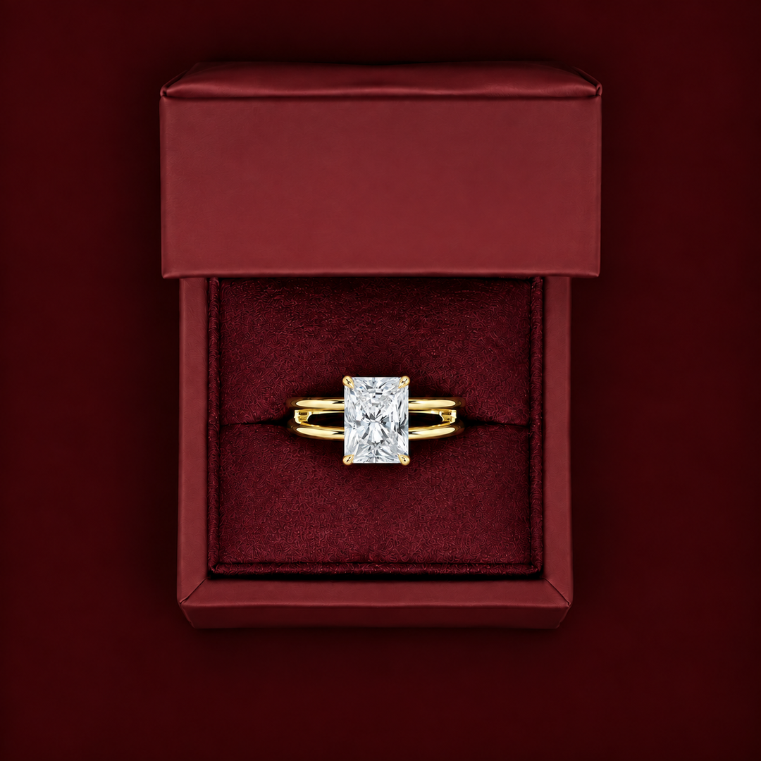 Open Double Band Solitaire Ring in Yellow Gold
