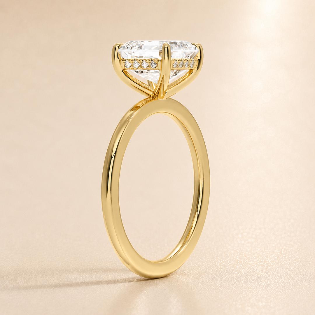 Hidden Halo Solitaire Diamond Ring in Yellow Gold
